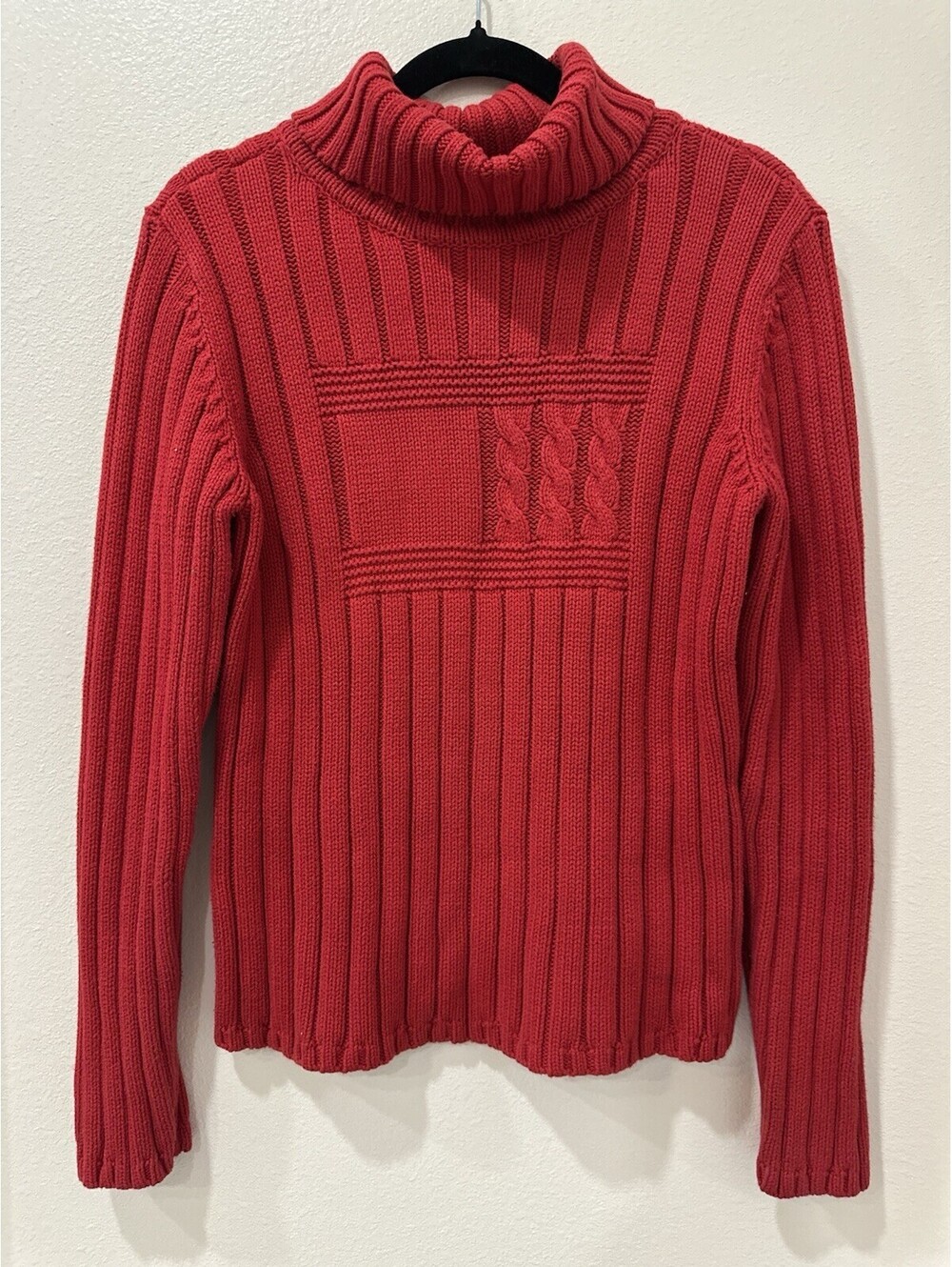 Vtg Tommy Hilfiger Red Cable Knit Turtleneck Sweater Ribbed Y2K Preppy Thick XL